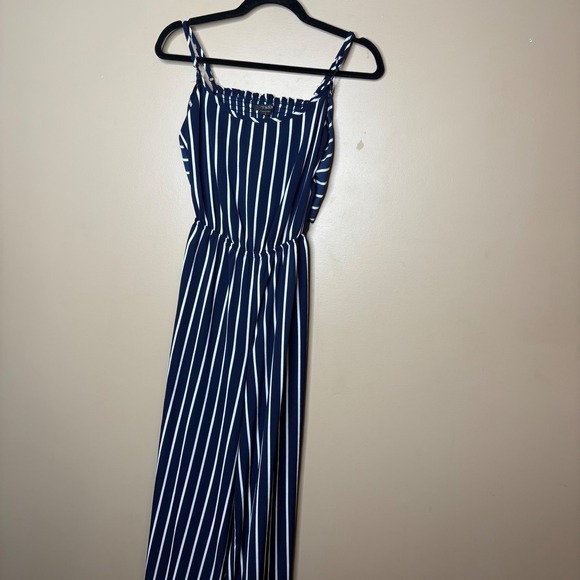 ToxiK3 Women's Blue Striped Wide Leg Bow Open Back Jumpsuit‎ Size Large - Picture 2 of 6